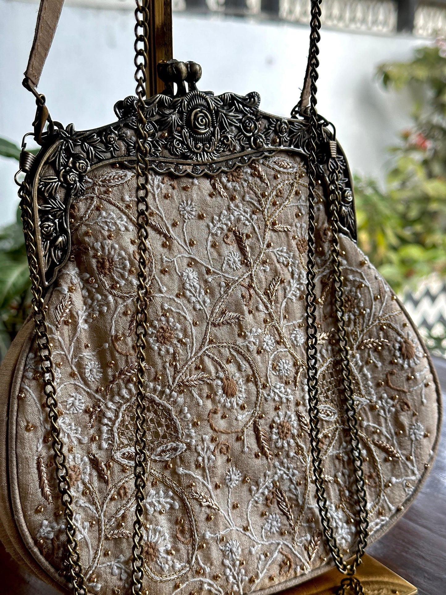 Beige Shade | Vintage Ari Mukaish Sling Bags