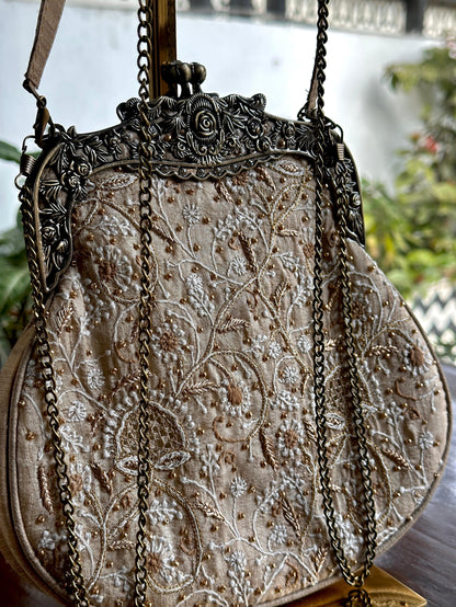 Beige Shade | Vintage Ari Mukaish Sling Bags