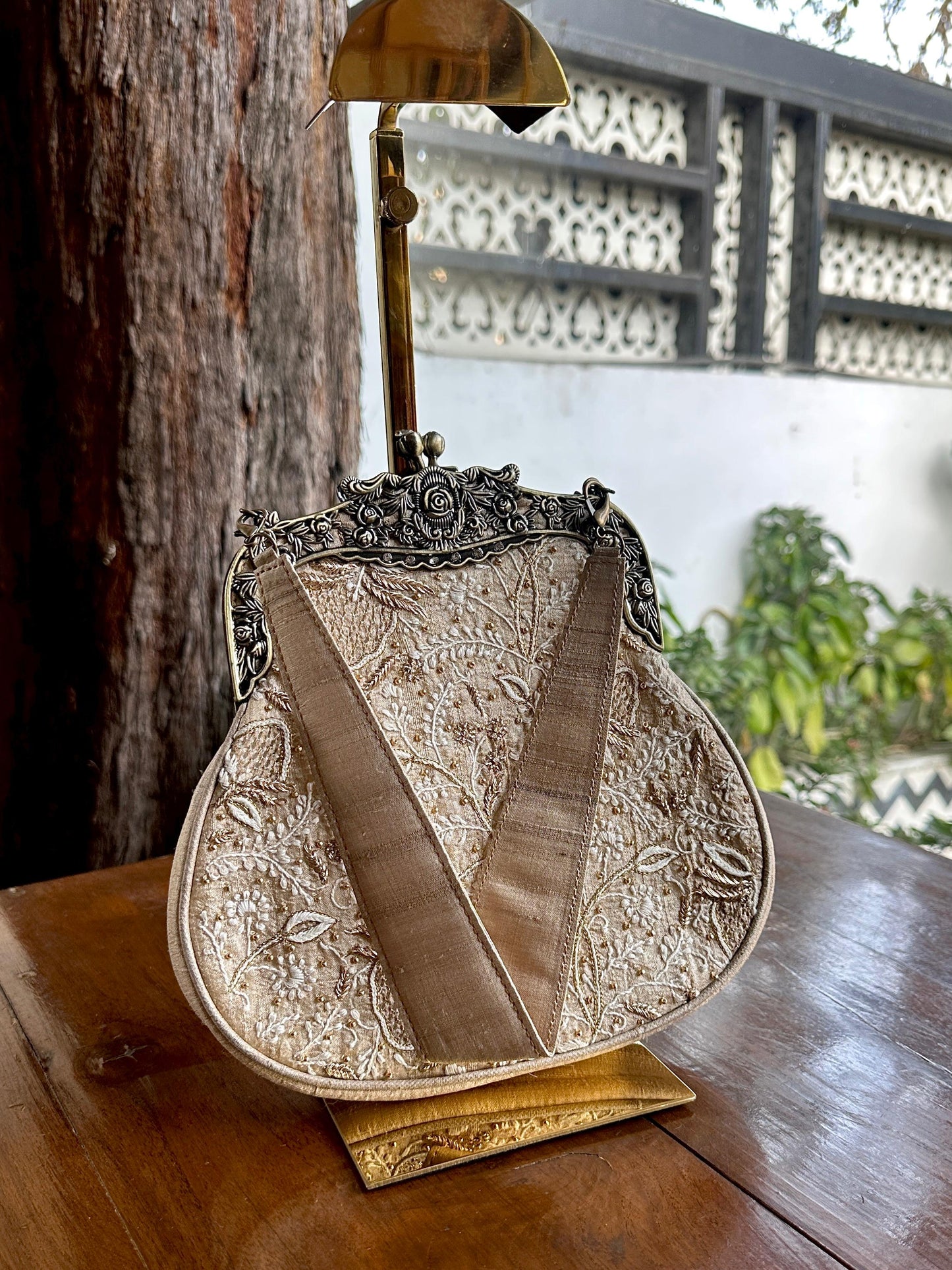 Beige Shade | Vintage Ari Mukaish Sling Bags