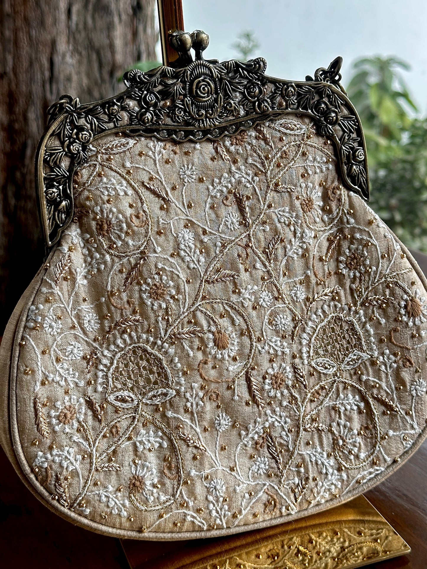 Beige Shade | Vintage Ari Mukaish Sling Bags