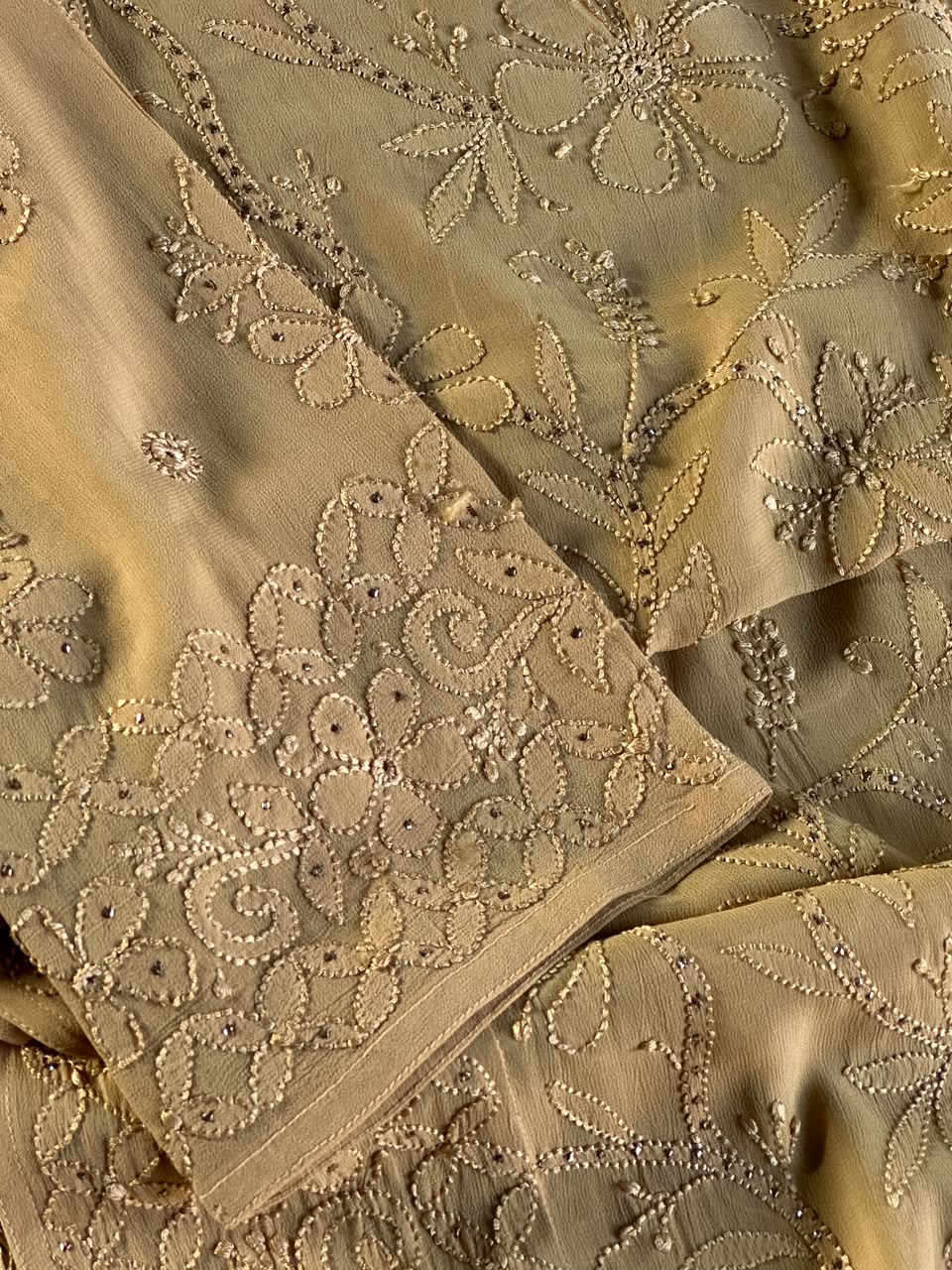 Beige Viscose Georgette Chikankari Ready to Wear Kurta