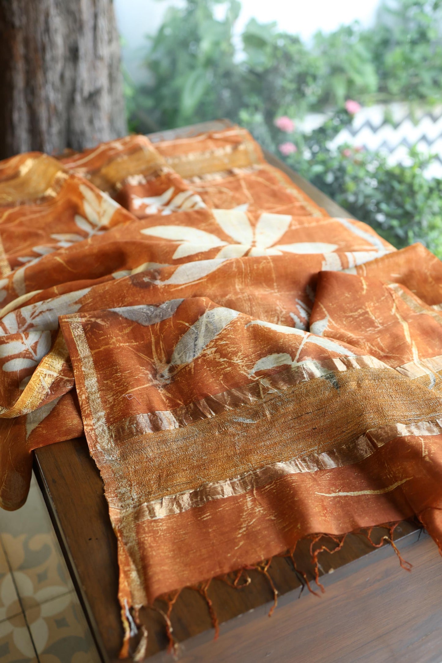 Beige & Blue Mul Chanderi Silk Kalamkari Unstitched Kurta Dupatta Set