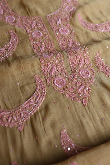 Beige & Pink Shade Crescent Chandbala Chikankari Unstitched Fabric