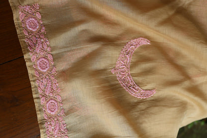 Beige & Pink Shade Crescent Chandbala Chikankari Unstitched Fabric