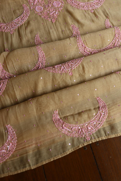 Beige & Pink Shade Crescent Chandbala Chikankari Unstitched Fabric