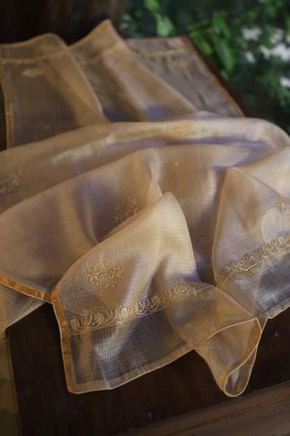 Beige Rasm Kota Tussar Chikankari Unstitched Chikankari Fabrics