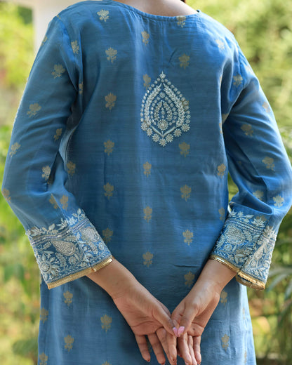 Blue Banarasi Zari Chanderi Chikankari Sharara Set