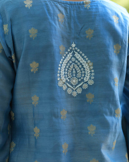 Blue Banarasi Zari Chanderi Chikankari Sharara Set
