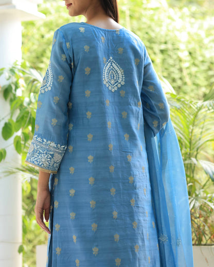Blue Banarasi Zari Chanderi Chikankari Sharara Set