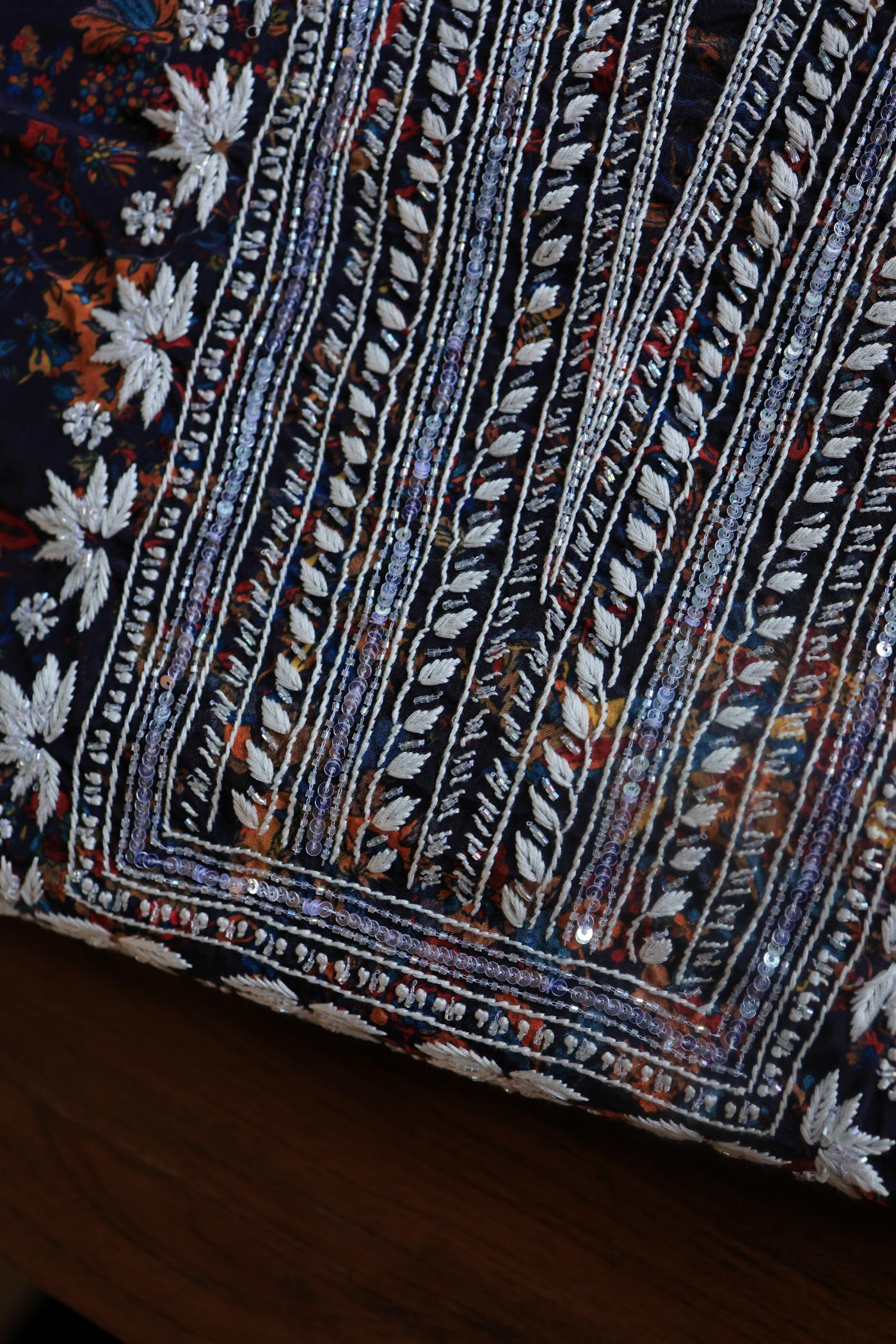 Black Multi Muslin Chikankari Kurta Fabric