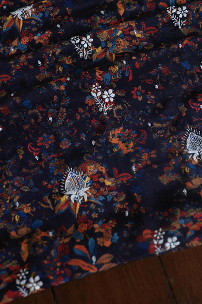 Black Multi Muslin Chikankari Kurta Fabric
