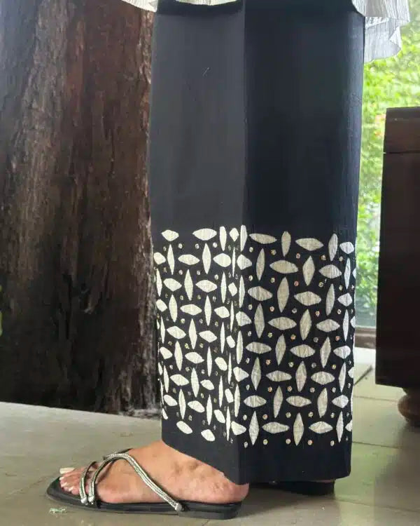 Black & White Applique Chikankari Palazzo