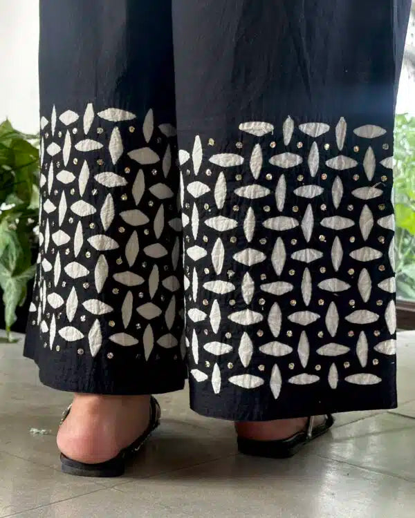 Black & White Applique Chikankari Palazzo