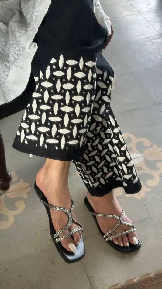 Black & White Applique Chikankari Palazzo