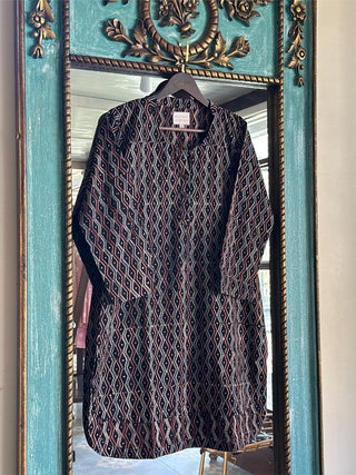 Black Ajrak Multi Shade Cotton Short Kurta
