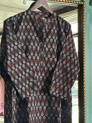 Black Ajrak Multi Shade Cotton Short Kurta