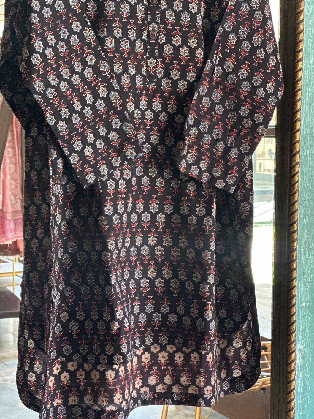 Black Ajrak Multi Shade Cotton Short Kurta