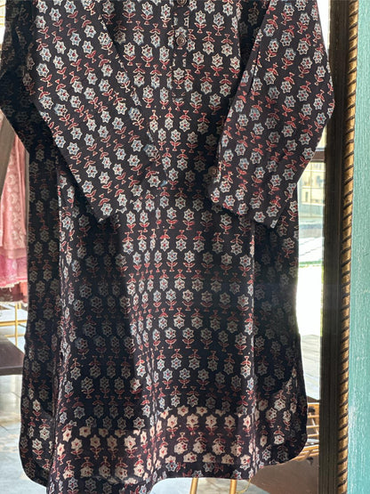 Black Ajrak Multi Shade Cotton Short Kurta