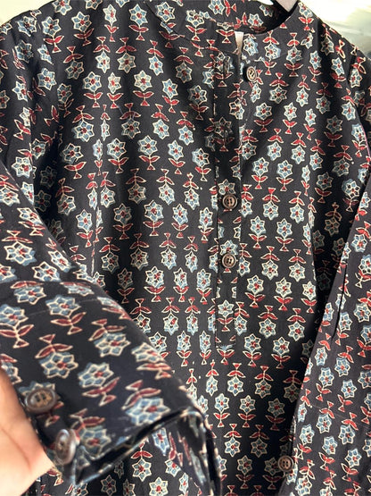 Black Ajrak Multi Shade Cotton Short Kurta
