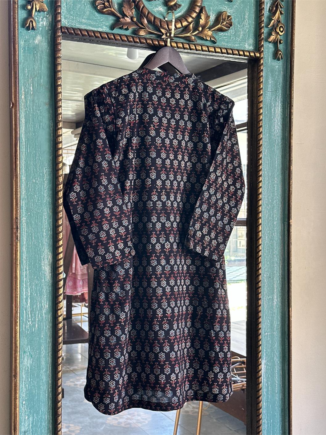 Black Ajrak Multi Shade Cotton Short Kurta