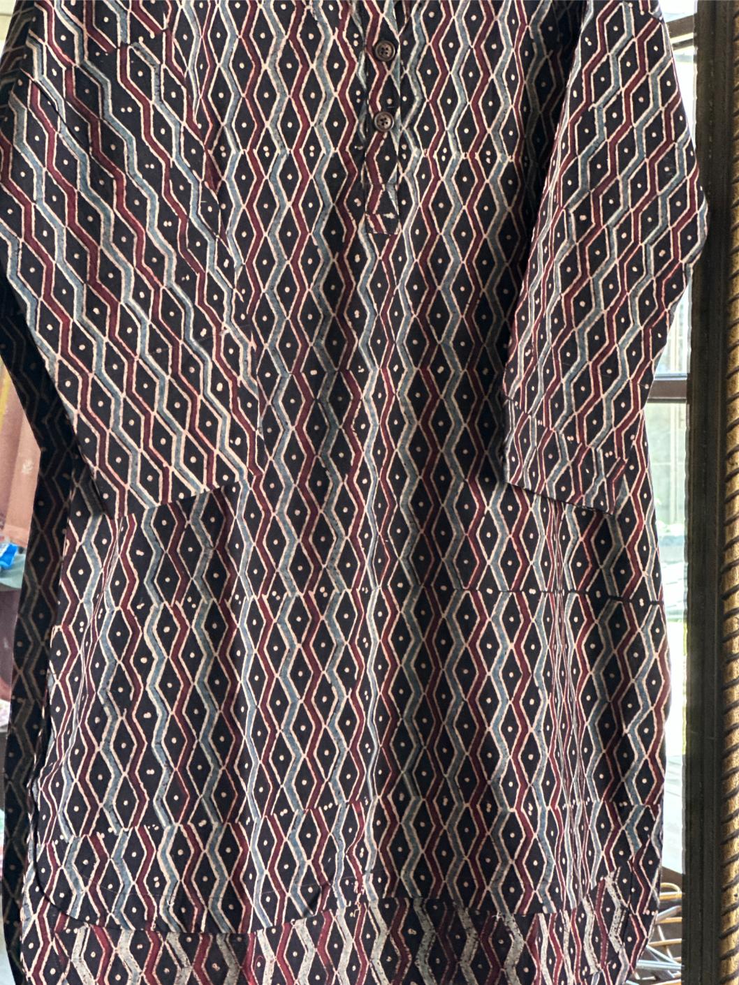 Black Ajrak Multi Shade Cotton Short Kurta