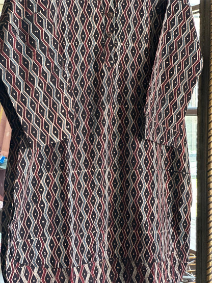 Black Ajrak Multi Shade Cotton Short Kurta