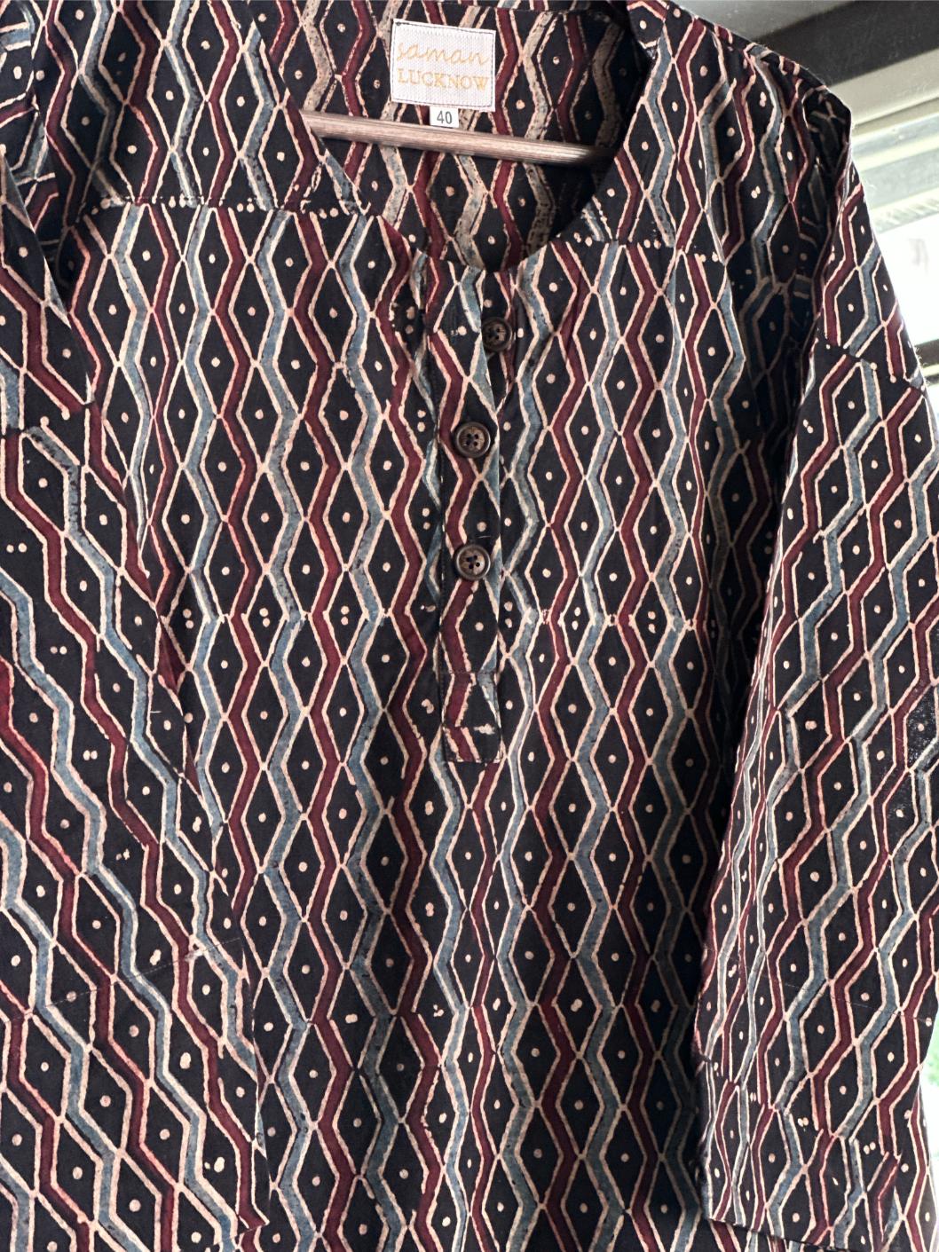 Black Ajrak Multi Shade Cotton Short Kurta