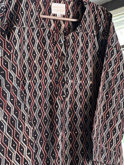 Black Ajrak Multi Shade Cotton Short Kurta
