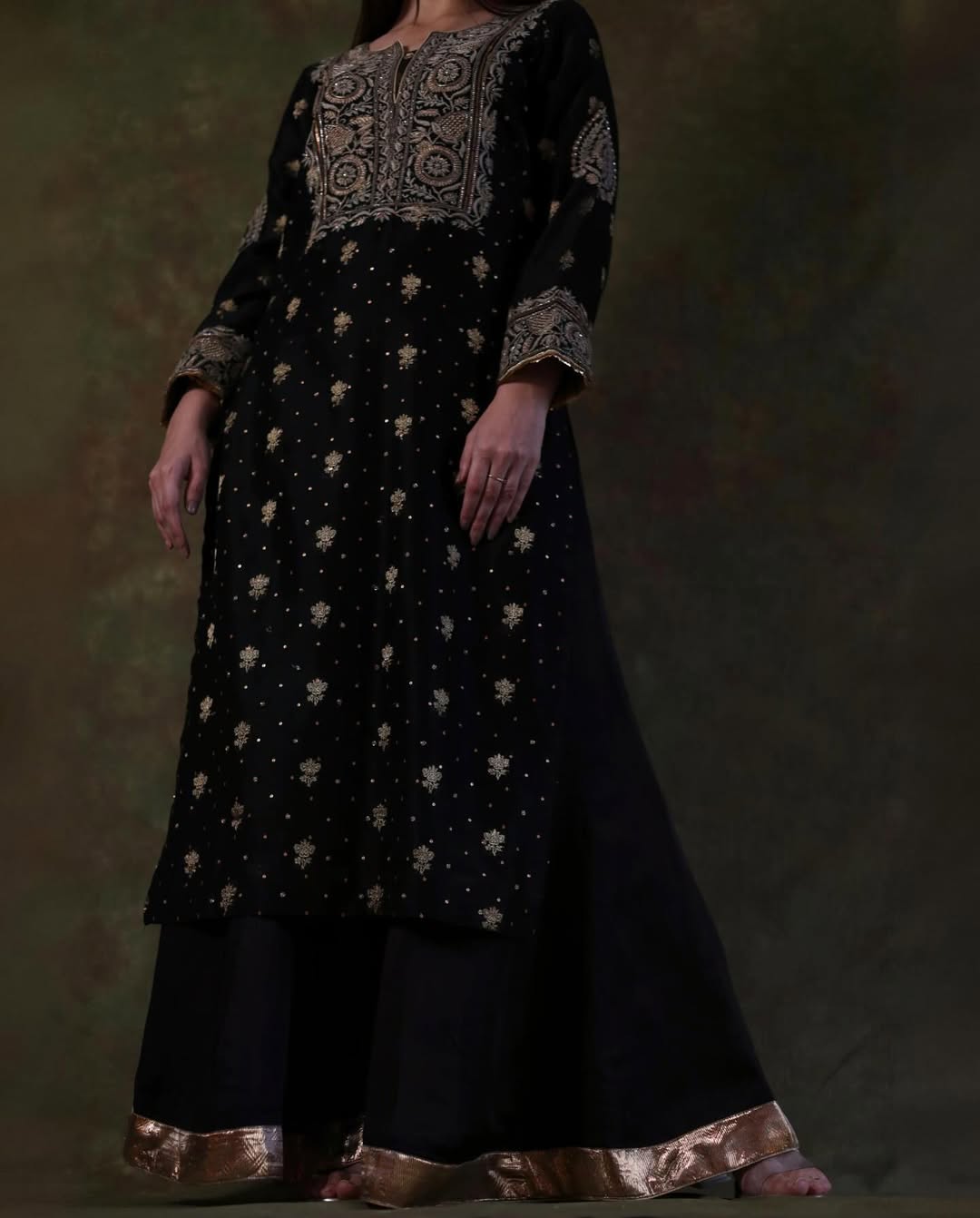 Black Banarasi Zari Chanderi Chikankari Sharara Set