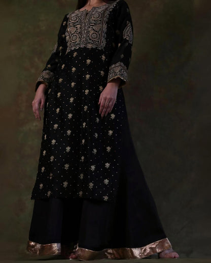Black Banarasi Zari Chanderi Chikankari Sharara Set