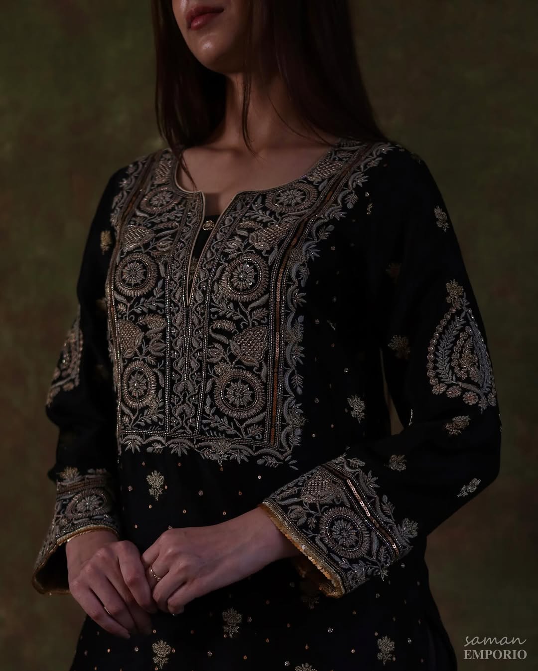 Black Banarasi Zari Chanderi Chikankari Sharara Set
