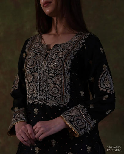 Black Banarasi Zari Chanderi Chikankari Sharara Set