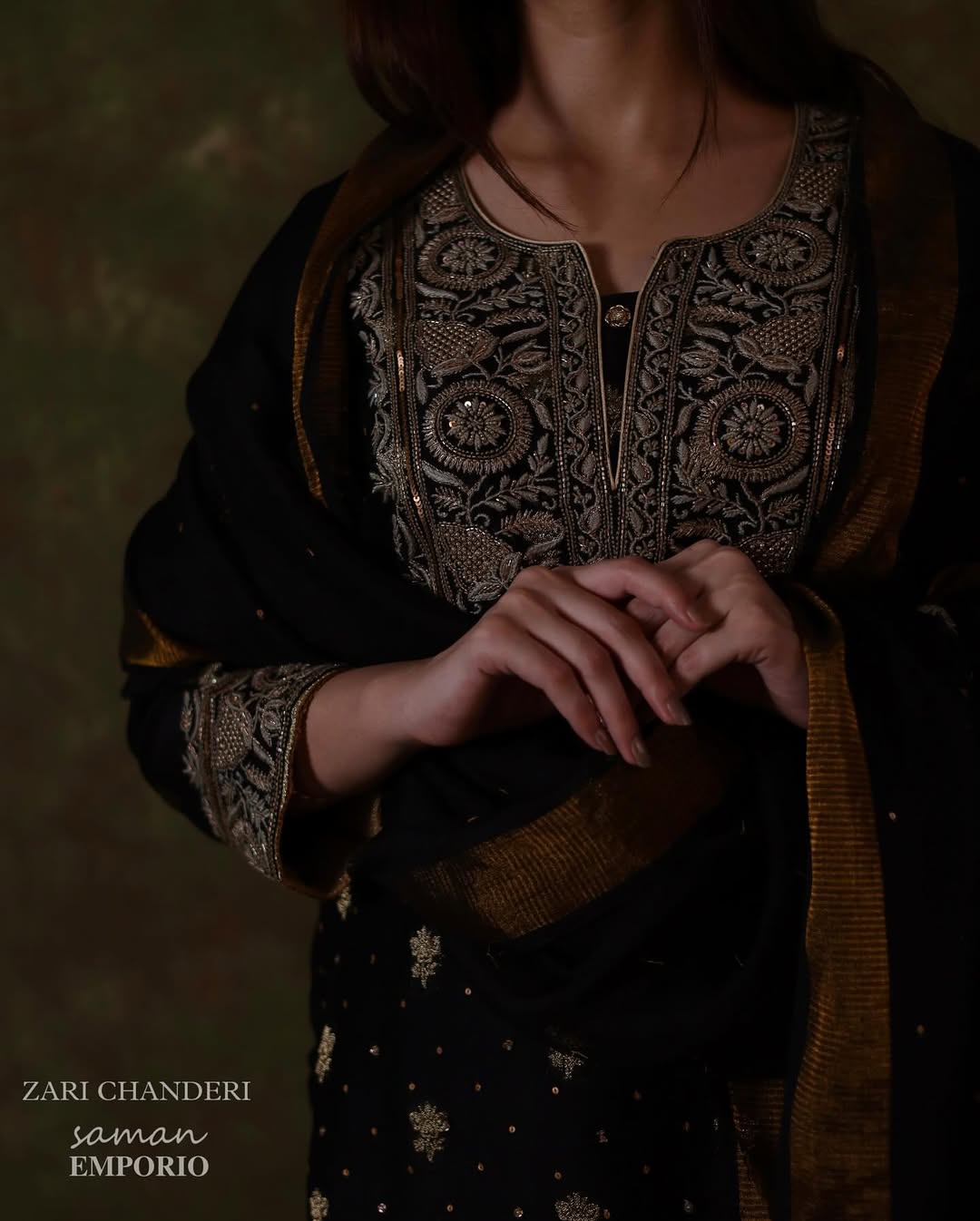 Black Banarasi Zari Chanderi Chikankari Sharara Set