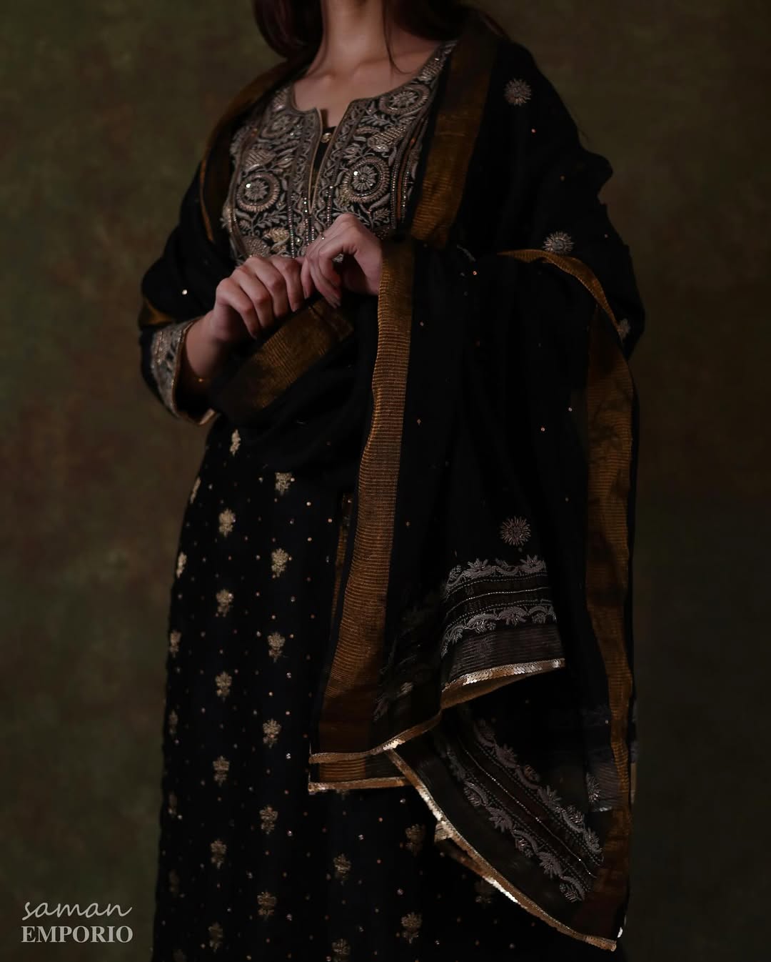 Black Banarasi Zari Chanderi Chikankari Sharara Set