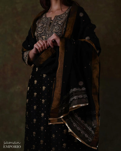 Black Banarasi Zari Chanderi Chikankari Sharara Set