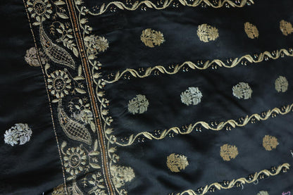 Black Banarasi Zari Chanderi Unstitched Chikankari Fabric