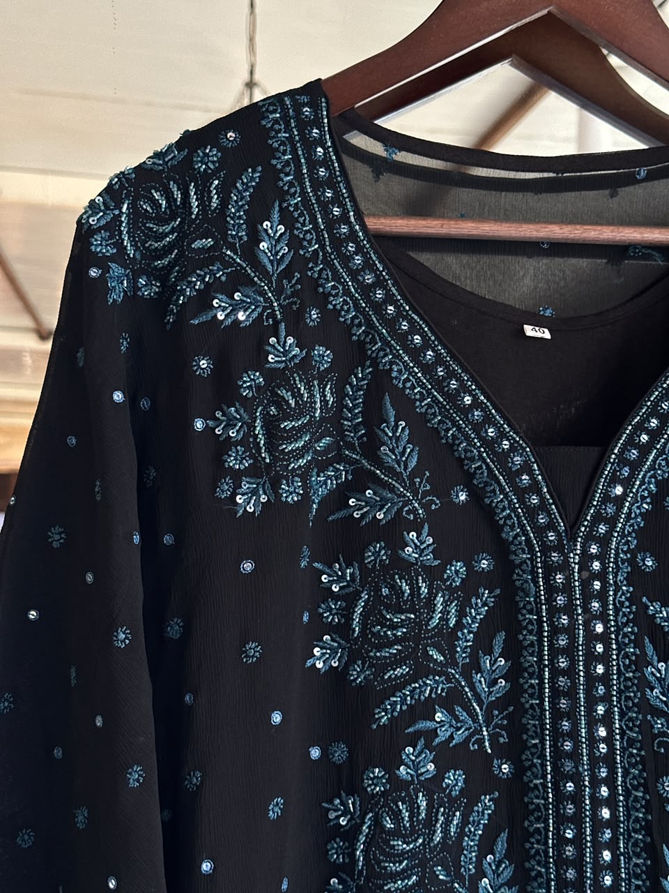 Black Chiffon Chikankari Kaftan