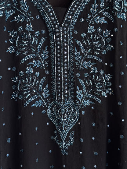 Black Chiffon Chikankari Kaftan