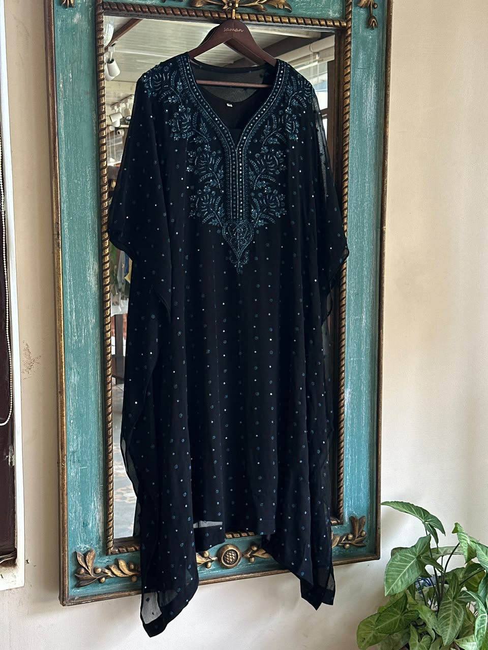 Black Chiffon Chikankari Kaftan