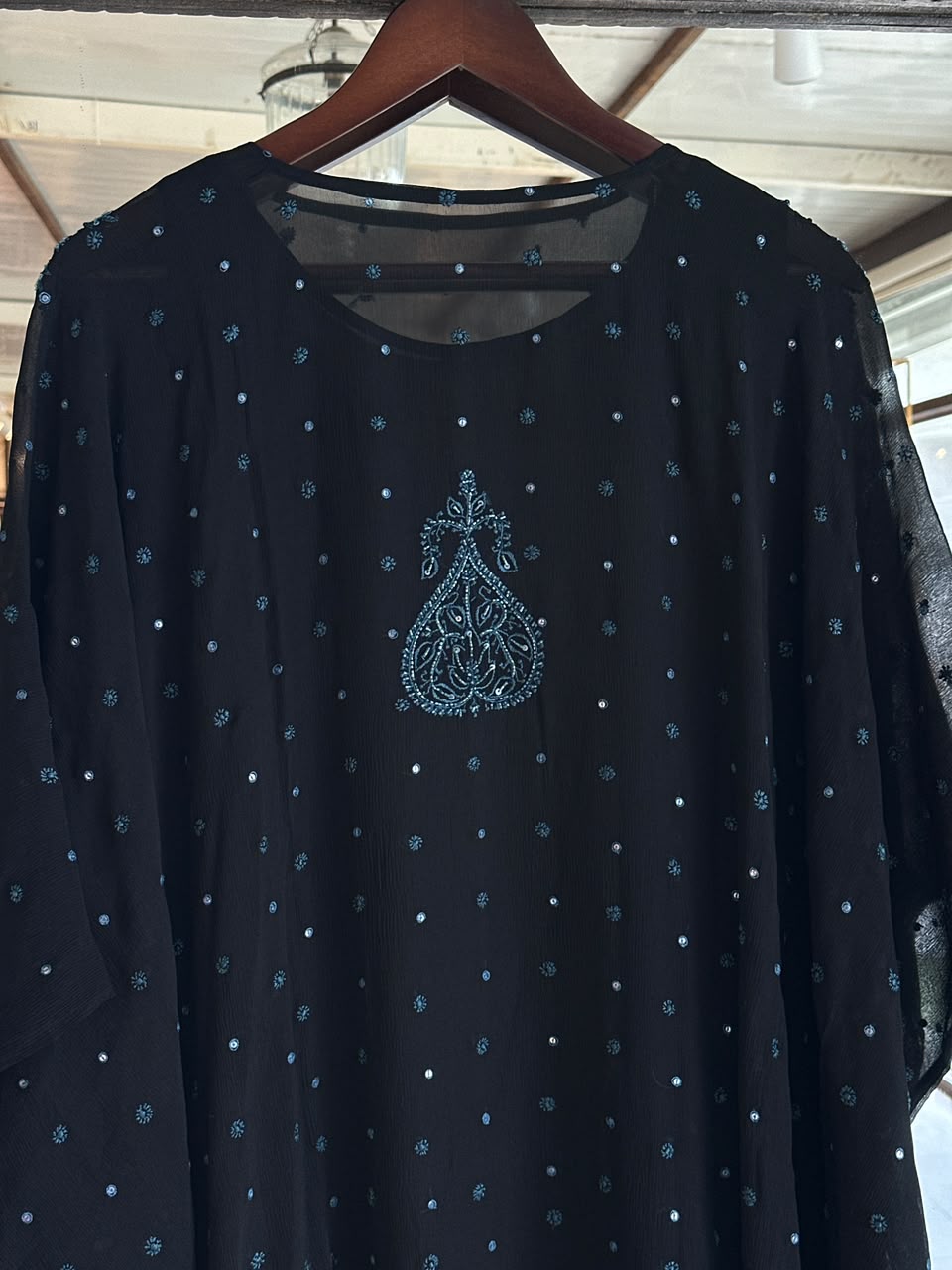 Black Chiffon Chikankari Kaftan