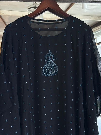 Black Chiffon Chikankari Kaftan