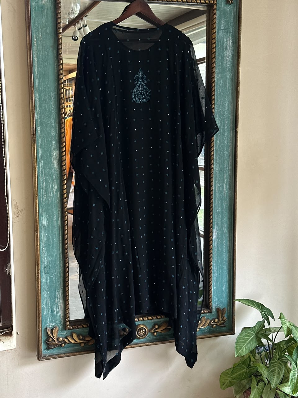 Black Chiffon Chikankari Kaftan