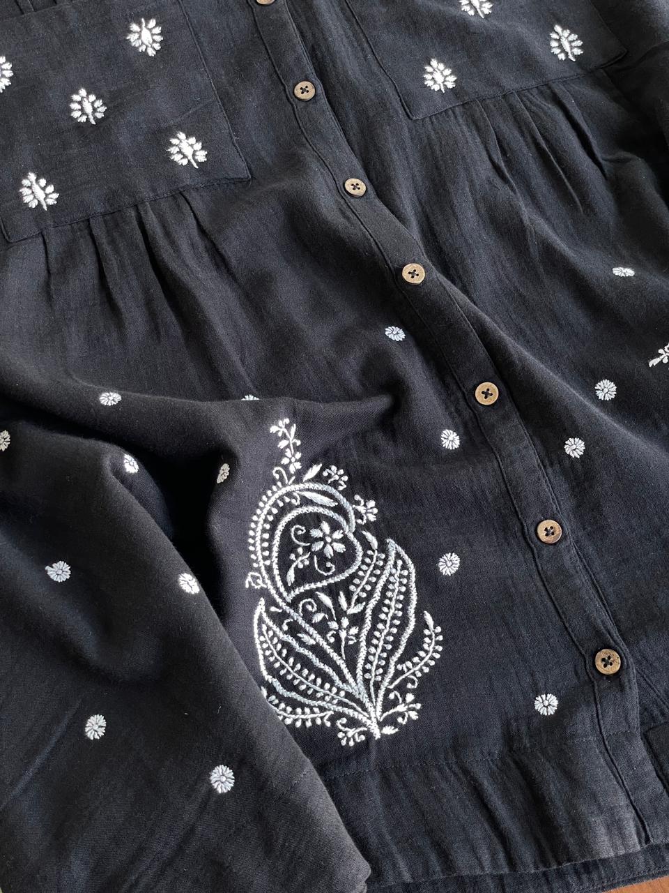 Black Embroidered Malmal Shirt