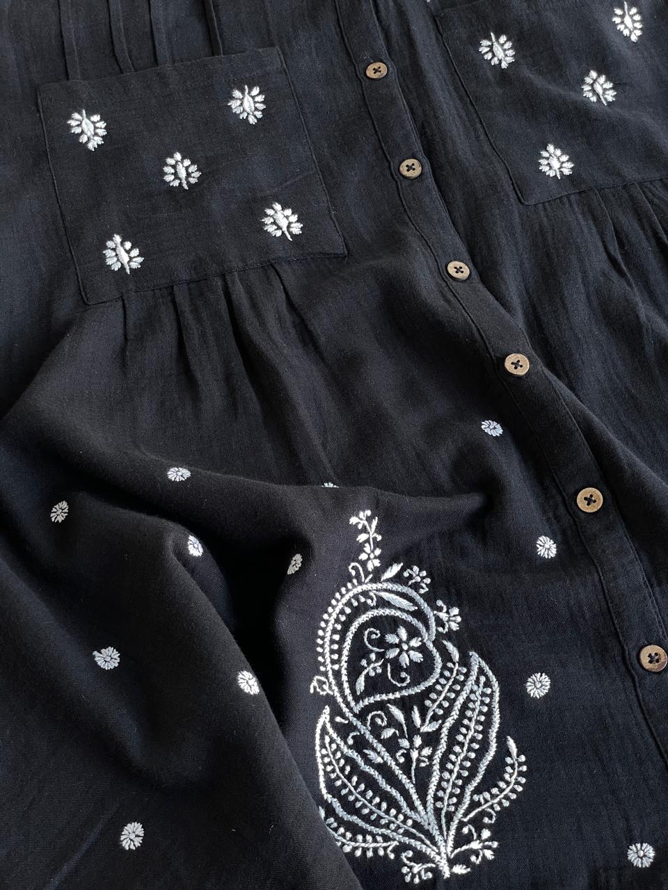 Black Embroidered Malmal Shirt