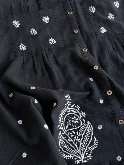 Black Embroidered Malmal Shirt
