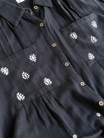 Black Embroidered Malmal Shirt