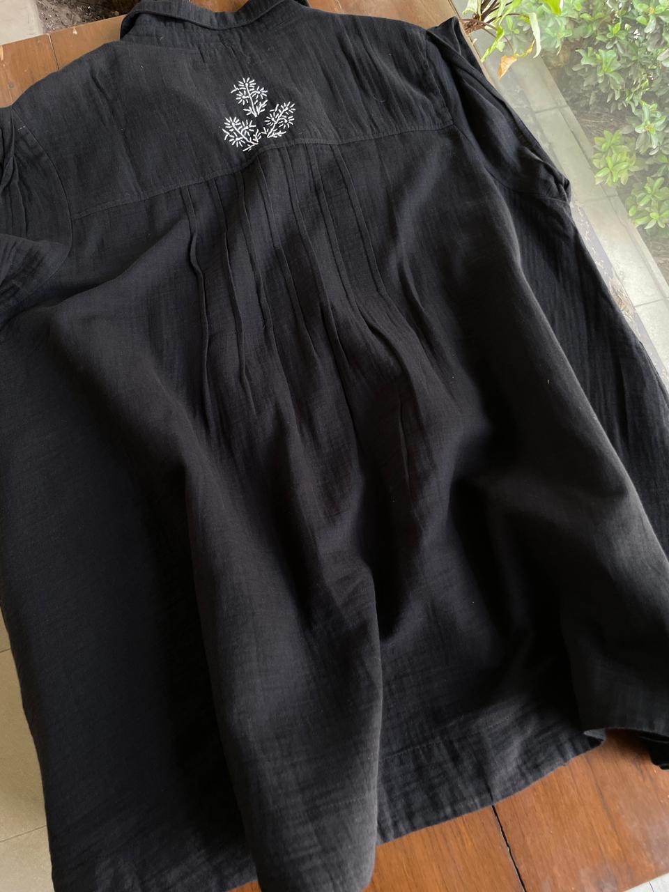 Black Embroidered Malmal Shirt