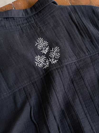 Black Embroidered Malmal Shirt