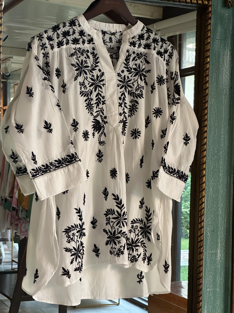 Black Floral Embroidered Cotton Top