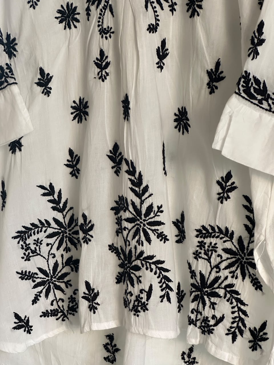 Black Floral Embroidered Cotton Top